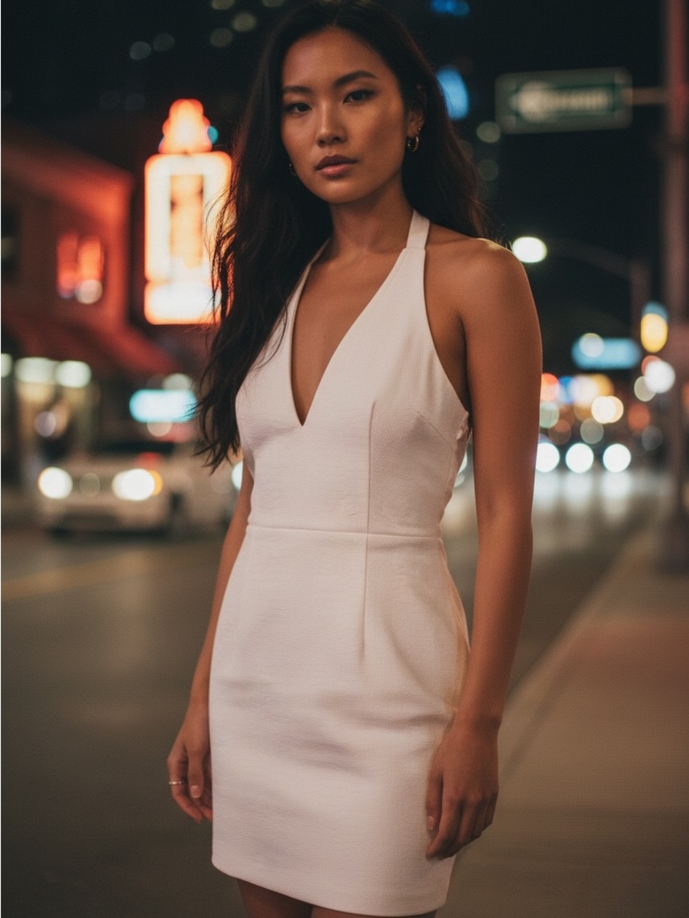 White Halter V-Neck Mini Dress by